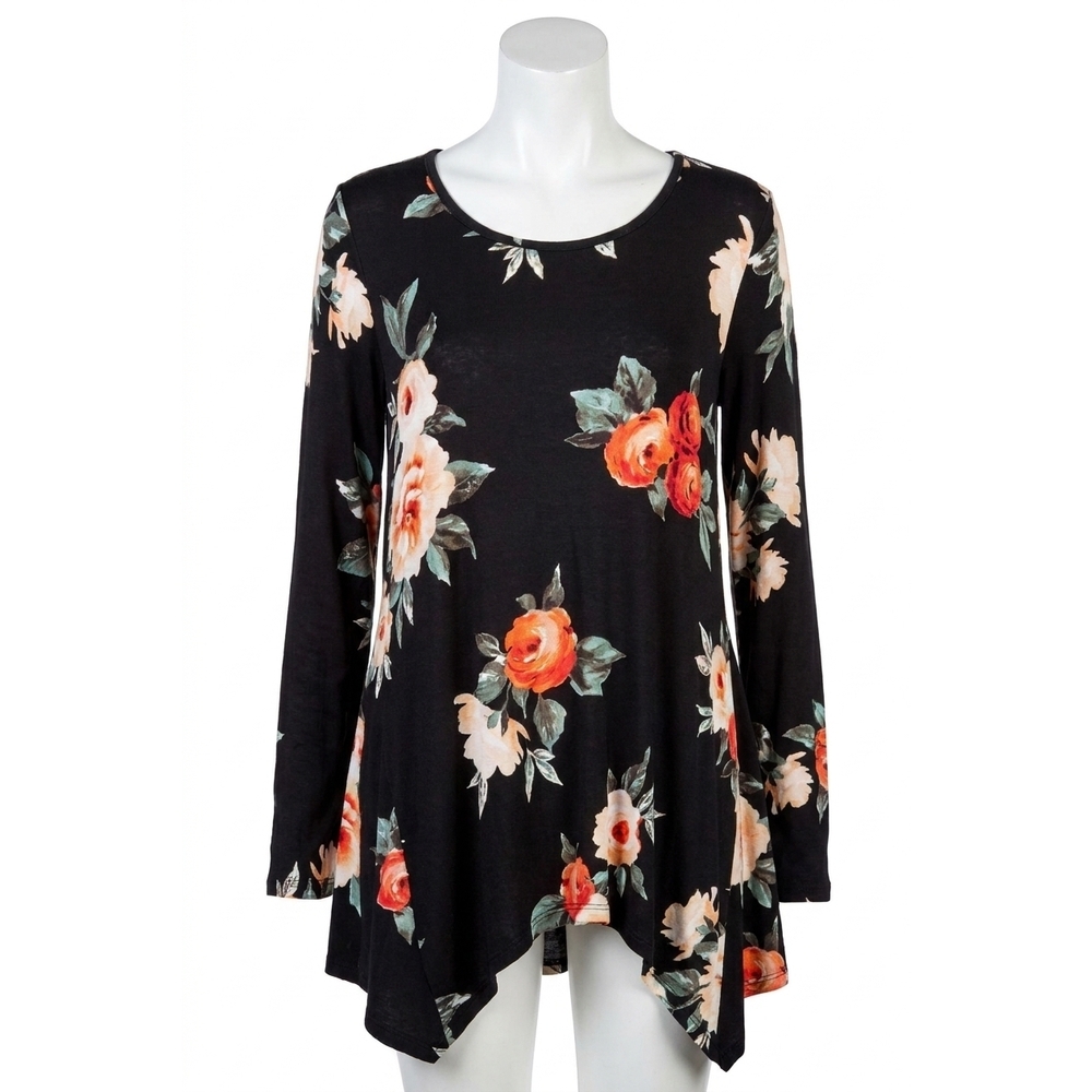 NEW ODDI lace up floral swing tunic in black